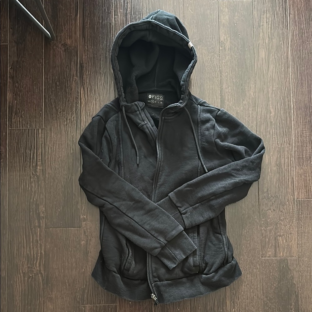 Figs Black Zip-Up Hoodie